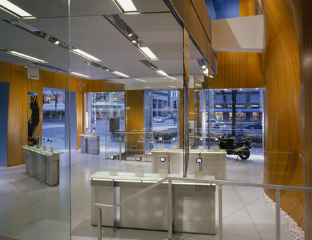Interior of an office building with custom glass and woodwork