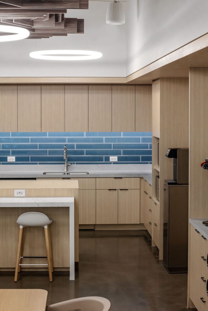 Hire-Nelson Company office kitchen with custom cabinetry
